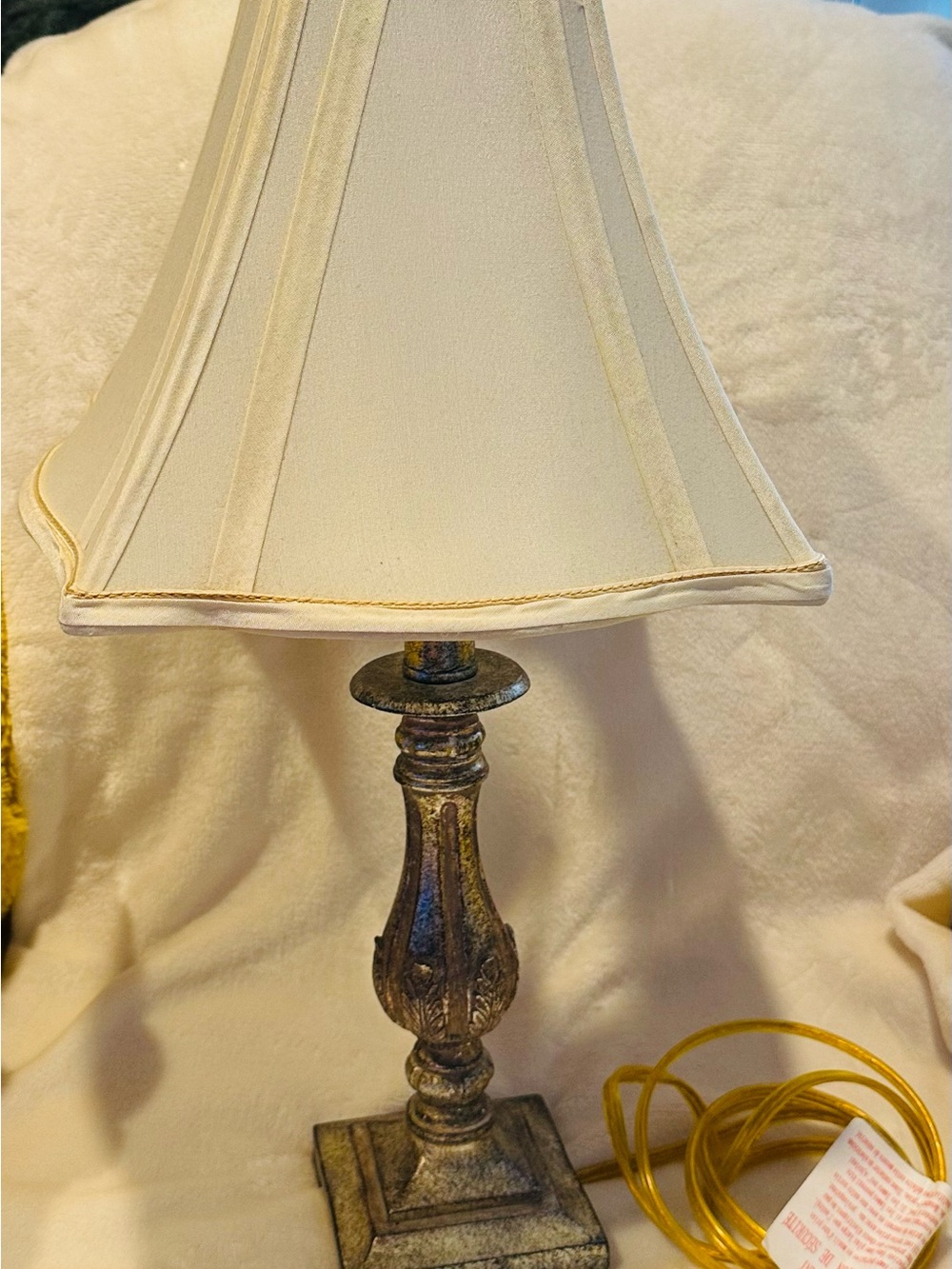 Clepasst Candlestick Table Lamp ~ Gold w/Linen Cream Shade Victorian, Romantic